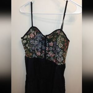 Goth Floral Print Lace Up Ruffle Hem Cami Dress Size 8/10